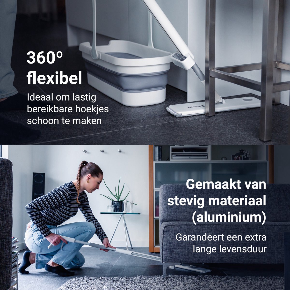 4-in-1 Dweilsysteem met spray en inklapbare emmer