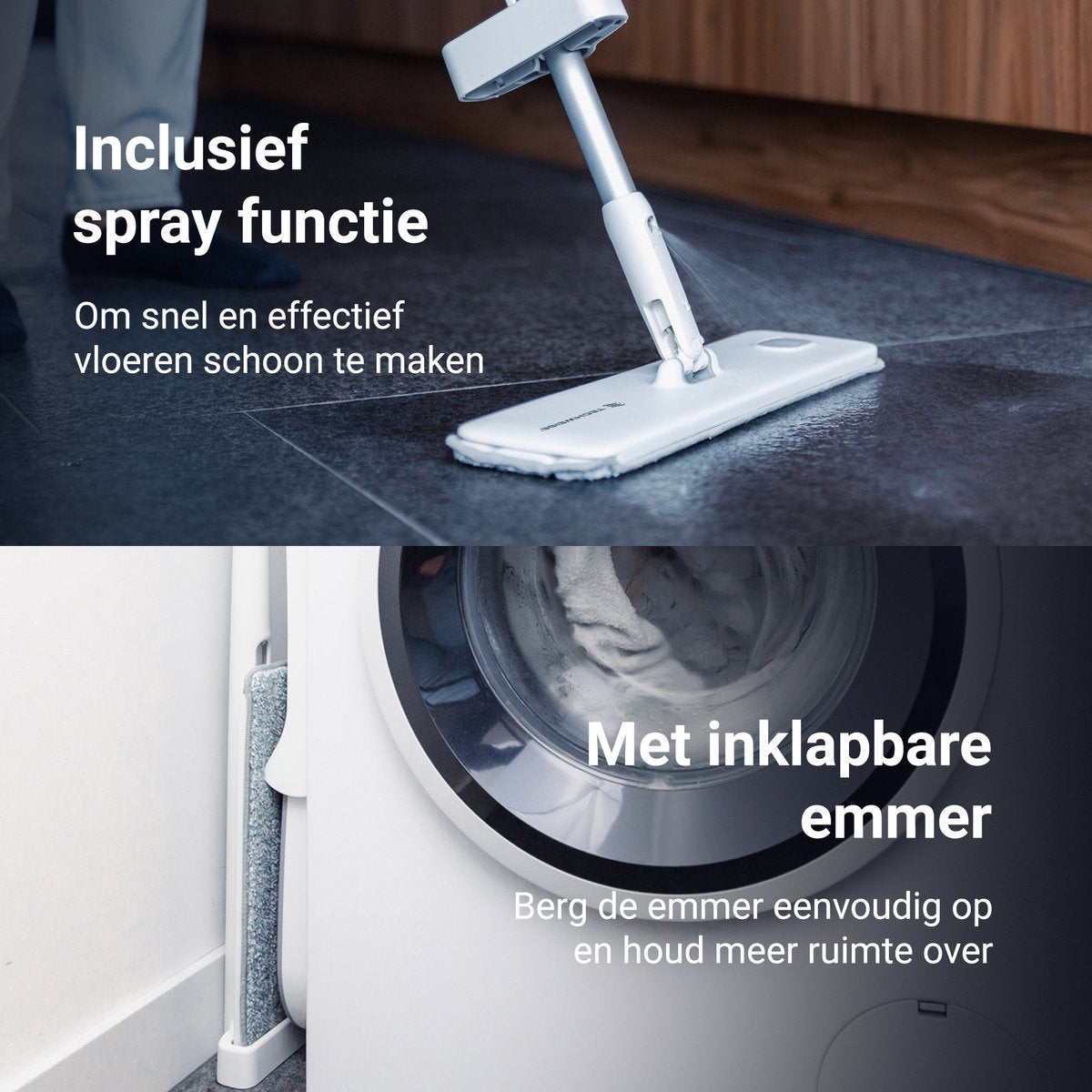 4-in-1 Dweilsysteem met spray en inklapbare emmer